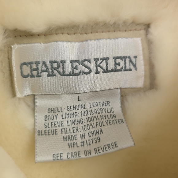 Charles Klein Luxurious Leather Tan and Cream Fleece Coat Size L - Picture 10 of 16